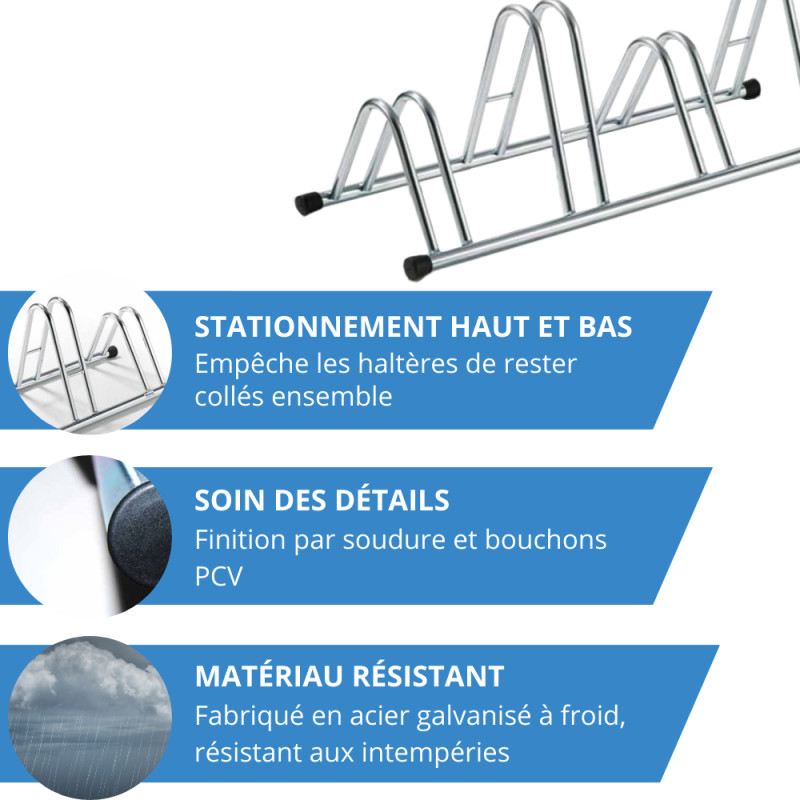 4-spaces grounded-based bike rack in galvanized steel.