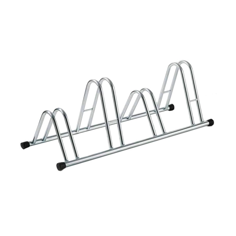 4-spaces grounded-based bike rack in galvanized steel.